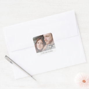 Rustic Mountain Watercolor Photo Save the Date  Square Sticker