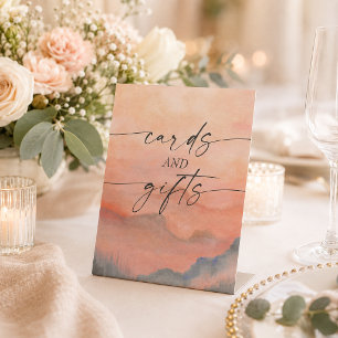 Rustic Mountain Watercolor Sunset Cards and Gifts Pedestal Sign