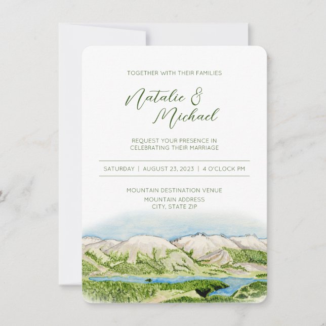 Rustic Mountain Watercolor Wedding Invitation (Front)