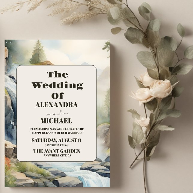 Rustic Mountain Waterfall Boho Wedding Invitation (Creator Uploaded)