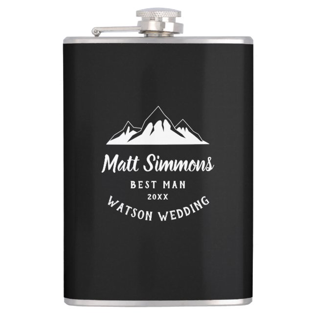 Rustic Mountain Wedding Best Man Gift Modern Cool Hip Flask (Front)