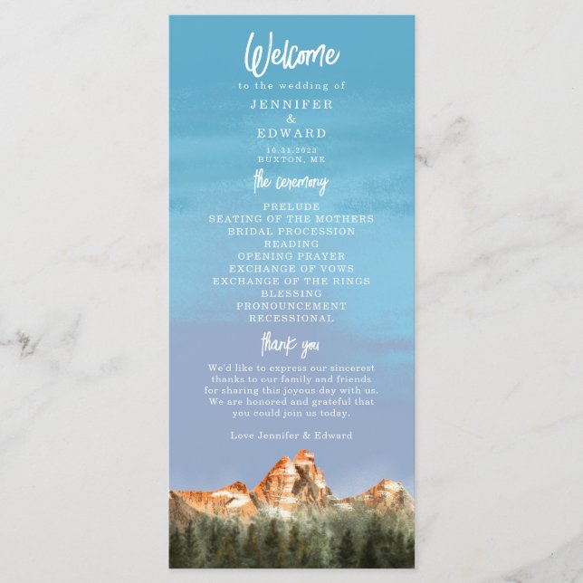 Rustic Mountain Wedding Ceremony Program (Front)
