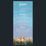 Rustic Mountain Wedding Ceremony Program<br><div class="desc">Rustic wedding program featuring illustration of red mountains with pine tree forest. All the wedding ceremony information and the wedding party's name listed on this program. Perfect for a fall or winter wedding.</div>