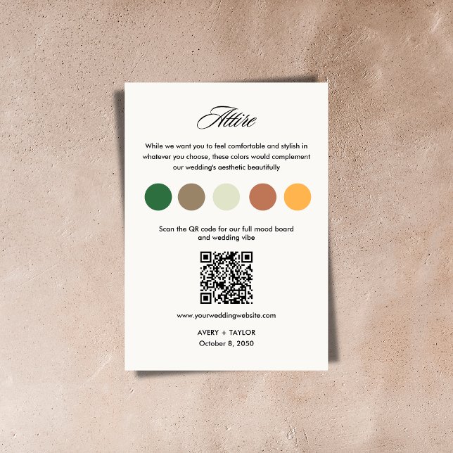 Rustic Mountain Wedding Dress Code Color Palette  Enclosure Card (Rustic Mountain Wedding Dress Code Color Palette Enclosure Card)