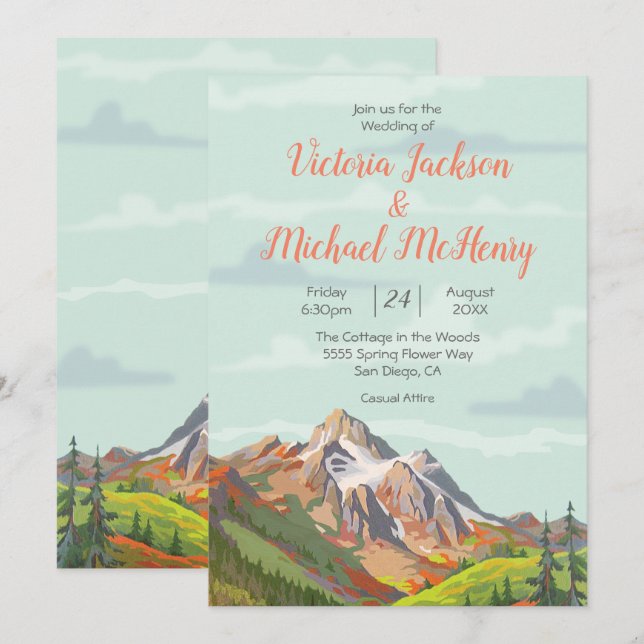 Rustic Mountain Wedding Invitation (Front/Back)