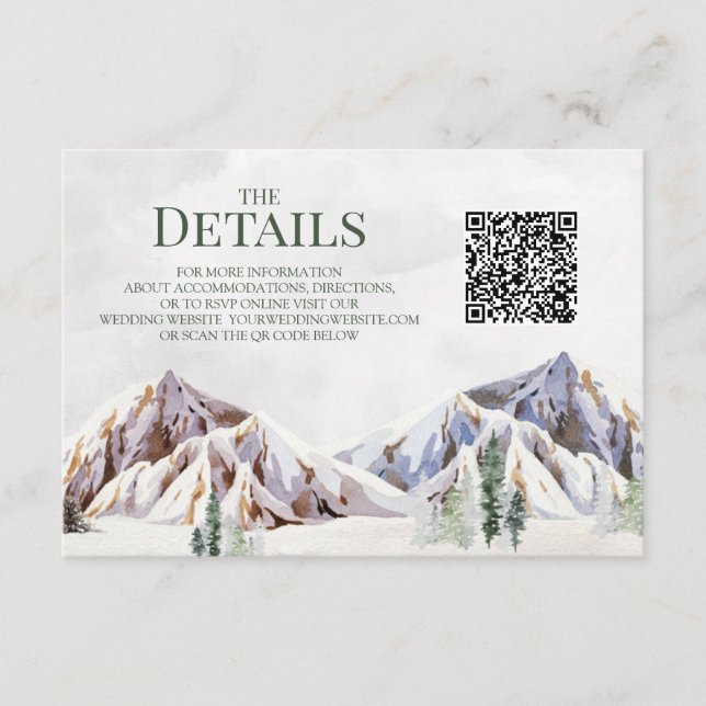 Rustic Mountain Wedding QR code Details Insert (Front)