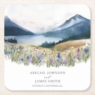 Rustic Mountain Wedding  Square Paper Coaster