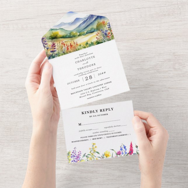 Rustic Mountain Wildflower | Boho Wedding All In One Invitation (Tearaway)