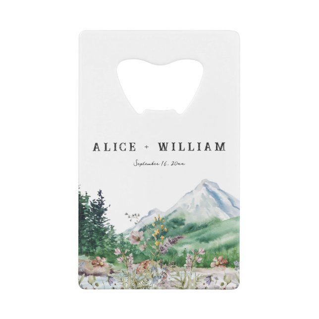 Rustic Mountain Wildflower | Boho Wedding  Credit Card Bottle Opener (Front)