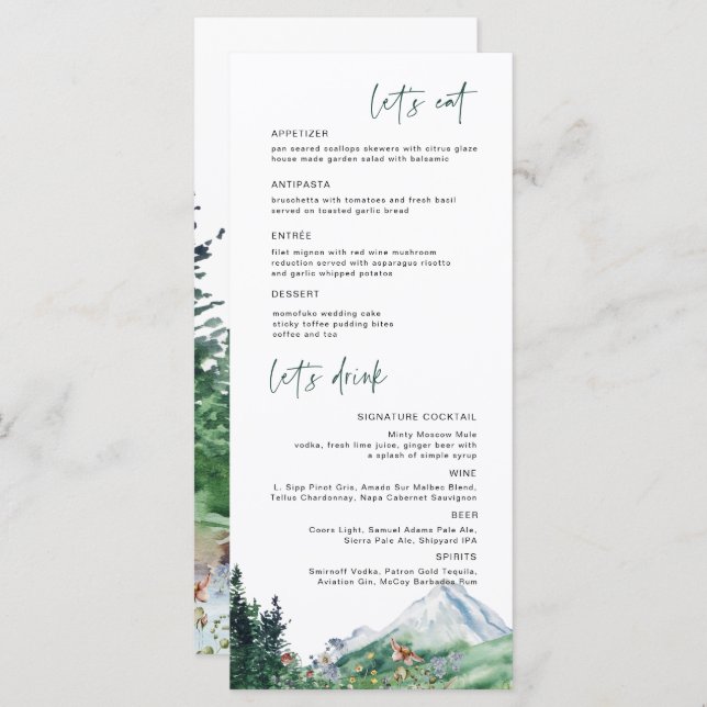 Rustic Mountain Wildflower | Boho Wedding Menu (Front/Back)