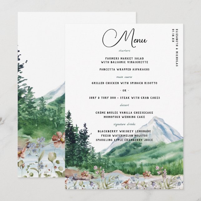 Rustic Mountain Wildflower | Boho Wedding Menu (Front/Back)