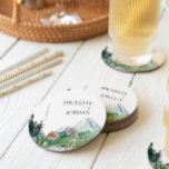 Rustic Mountain Wildflower | Boho Wedding  Round Paper Coaster<br><div class="desc">"The Adventure Begins". Coaster wedding favours are perfect to catch the attention of your guests. Set an unforgettably lovely wedding table that is personalized with your specially made wedding coasters that not only fit the event, but they also make the event. Add your custom wording to this design by using...</div>