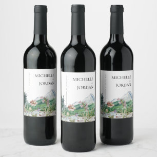 Rustic Mountain Wildflower Boho Wedding Wine Label