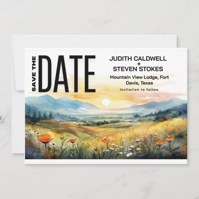 Rustic Mountain & Wildflower  Save The Date (Front)