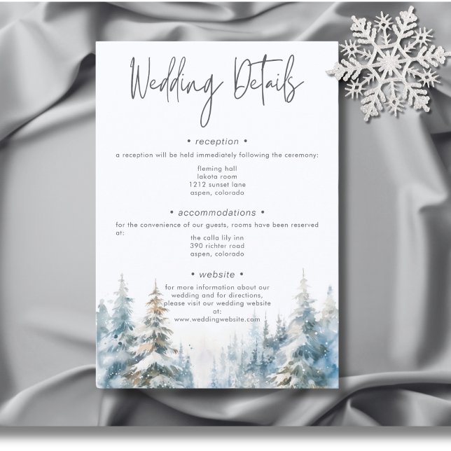 Rustic Mountain Winter Scene Watercolor Details Enclosure Card (Rustic Mountain Winter Scene Watercolor Wedding Details Enclosure Card)