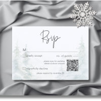 Rustic Mountain Winter Scene Watercolor QR Code