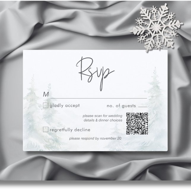 Rustic Mountain Winter Scene Watercolor QR Code RSVP Card (Rustic Mountain Winter Scene Watercolor QR Code RSVP Card)