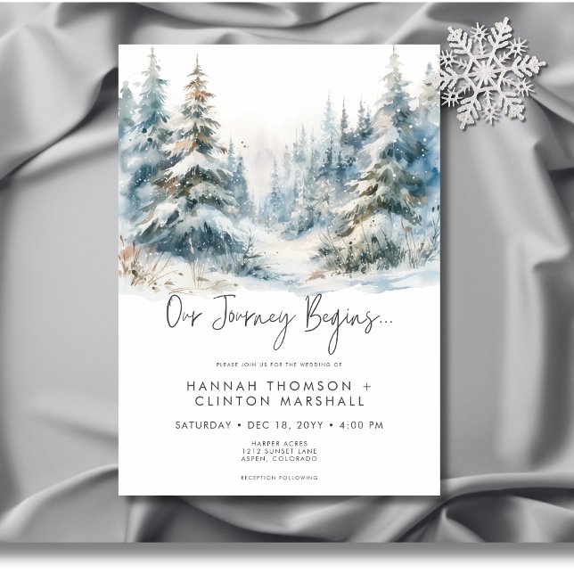 Rustic Mountain Winter Scene Watercolor Wedding Invitation (Rustic Mountain Winter Scene Watercolor Wedding Invitation)