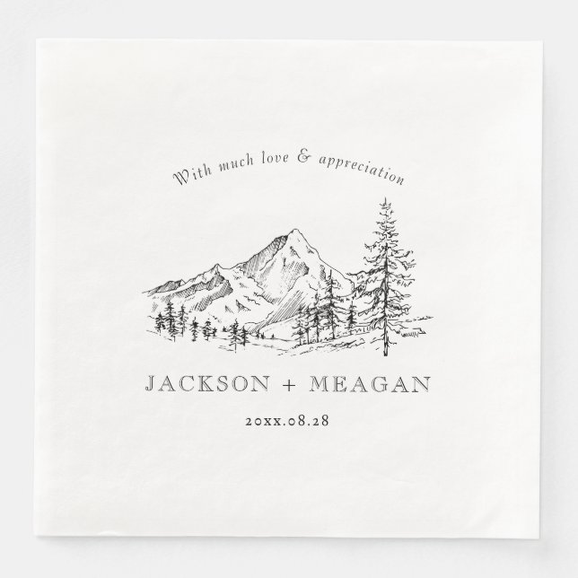 Rustic Mountain Woodland Wedding Paper Napkins  (Front)
