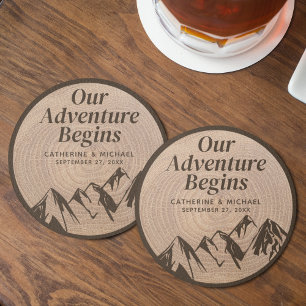 Rustic Mountain Woods Forest Adventure Wedding Round Paper Coaster