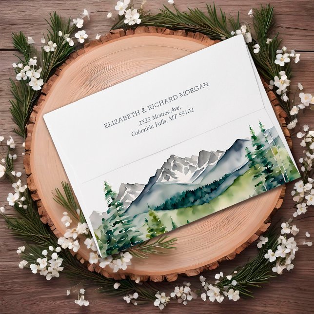 Rustic Mountains Adventure Begins Fall Wedding Envelope (Creator Uploaded)