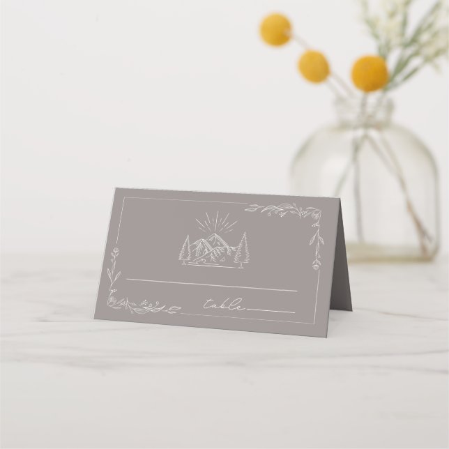 Rustic Mountains Amethyst Wedding Place Card (Front)