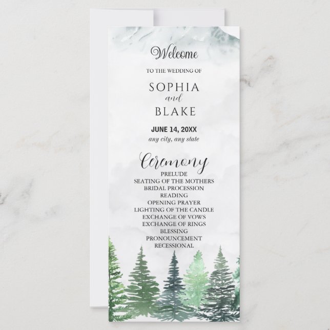 Rustic Mountains and Forest Wedding Program (Front)