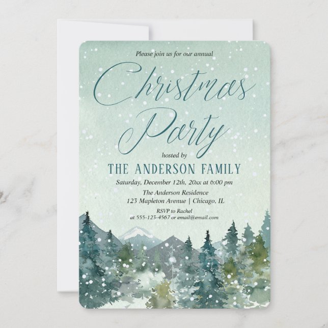 Rustic mountains and snow woodland Christmas party Invitation (Front)