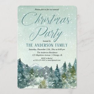Rustic mountains and snow woodland Christmas party Invitation