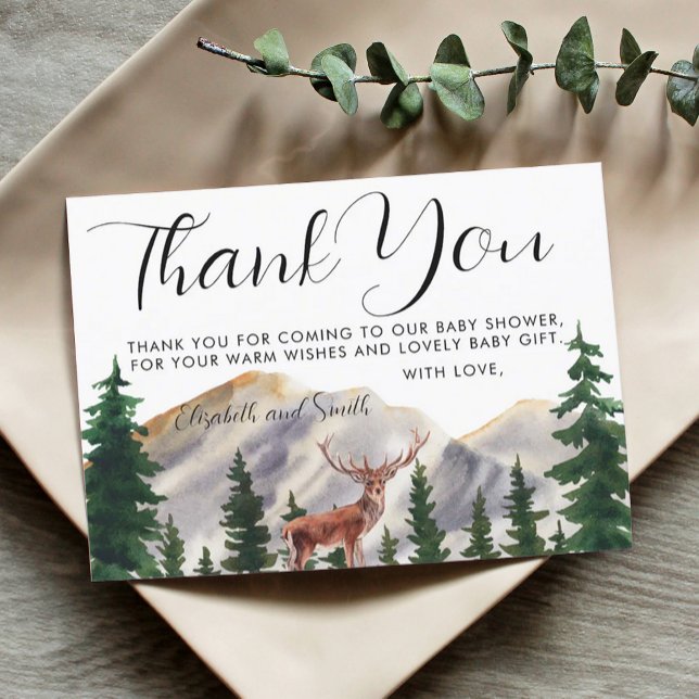 Rustic Mountains Deer Baby Shower Thank You Card (Creator Uploaded)
