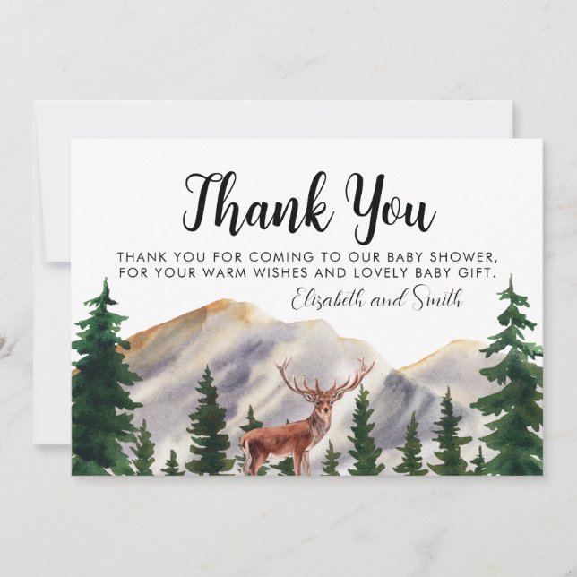 Rustic Mountains Deer Baby Shower Thank You Card (Front)