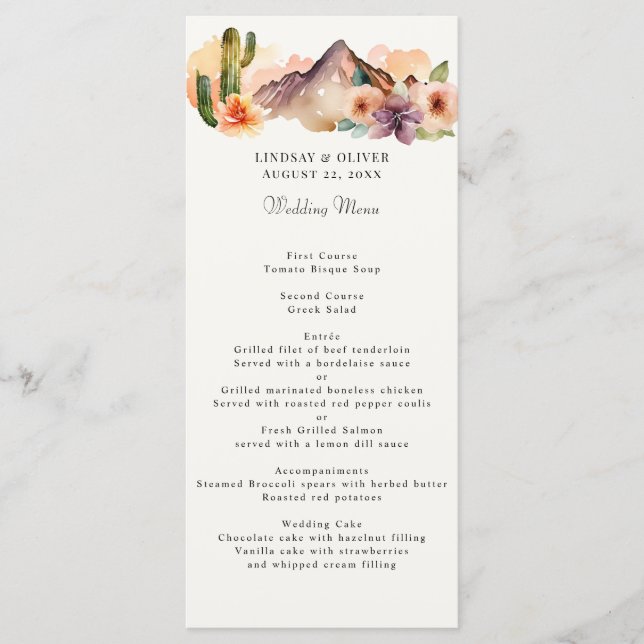 Rustic Mountains | Desert Wedding Reception Menu (Front)