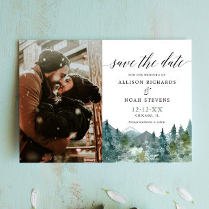 Rustic mountains forest Save the Date photo Invitation