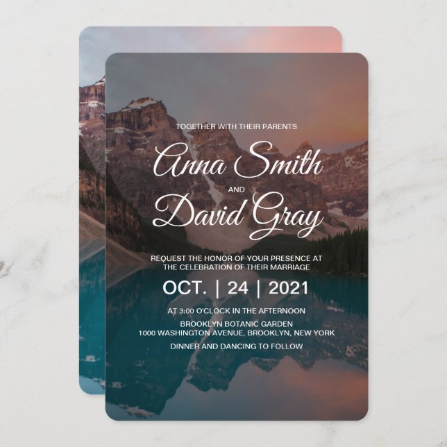 Rustic Mountains Forest Script Wedding Invitation (Front/Back)