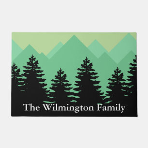 Rustic Mountains & Forest Silhouettes Family Name Doormat