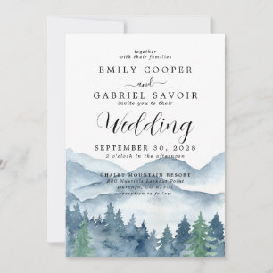 Rustic Mountains Forest Watercolor  Invitation