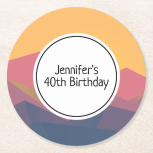 Rustic Mountains Geometric Minimalist Birthday Round Paper Coaster