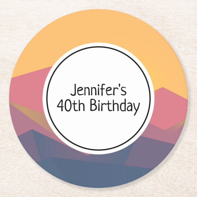 Rustic Mountains Geometric Minimalist Birthday Round Paper Coaster (Front)