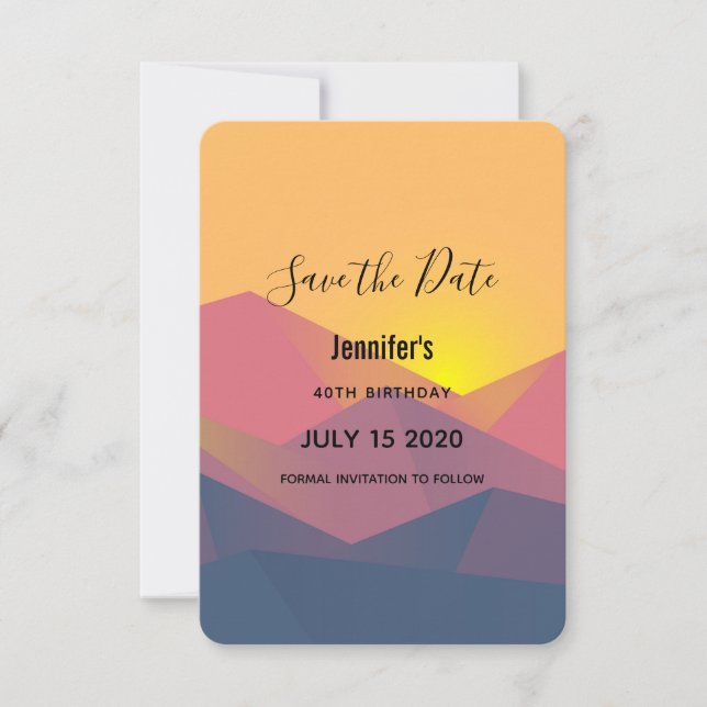 Rustic Mountains Geometric Minimalist Birthday Save The Date (Front)