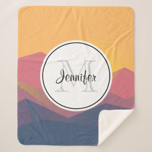 Rustic Mountains Geometric Minimalist Monogram Sherpa Blanket