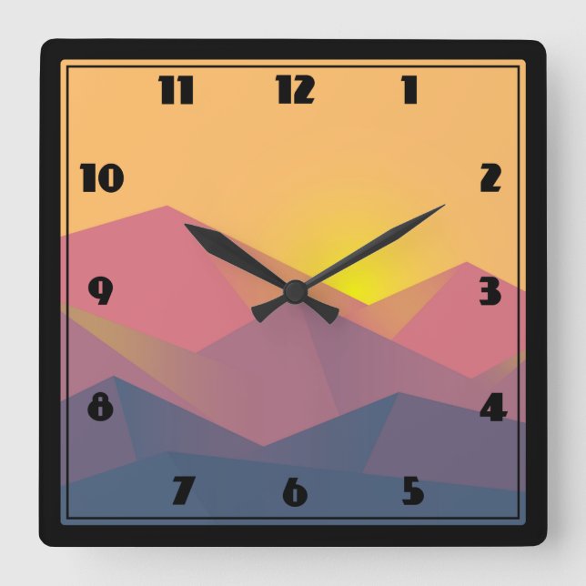 Rustic Mountains Geometric Minimalist Square Wall Clock (Front)