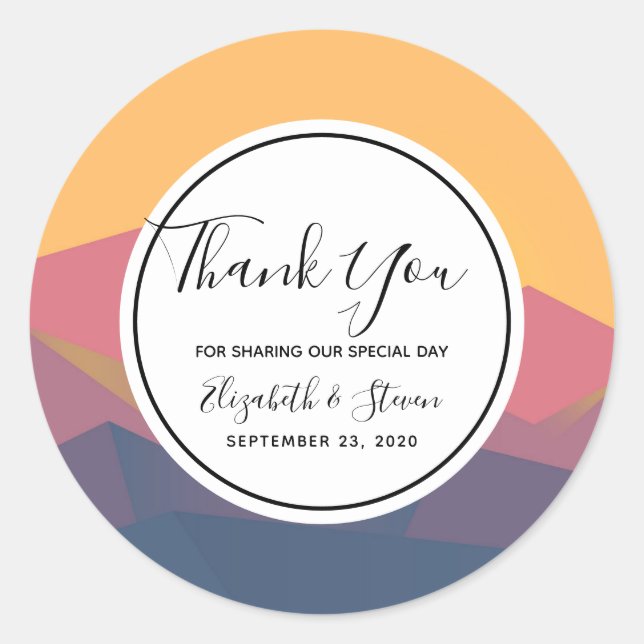 Rustic Mountains Geometric Minimalist Thank You Classic Round Sticker (Front)