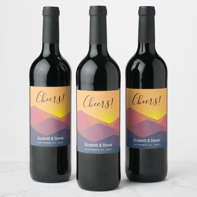 Rustic Mountains Geometric Minimalist Wedding Wine Label (Bottles)