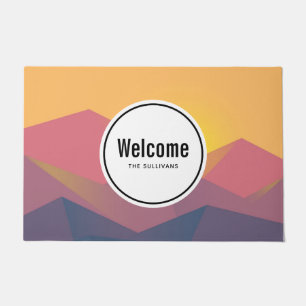 Rustic Mountains Geometric Minimalist Welcome Doormat