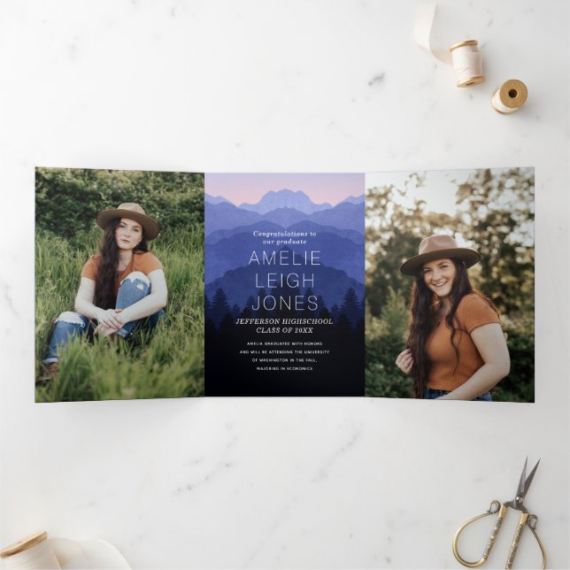 Rustic Mountains Graduation Party Tri-Fold  Invitation (Inside)