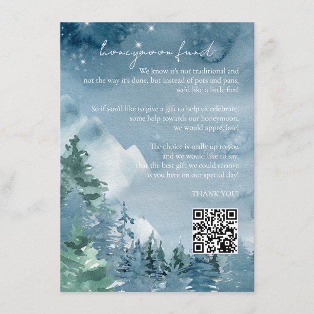 Rustic Mountains Honeymoon Fund Dark Dusk Blue  Enclosure Card (Front)