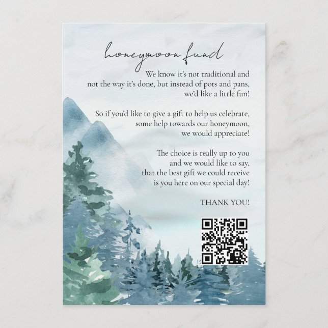 Rustic Mountains Honeymoon Fund Dusty Blue  Enclosure Card (Front)