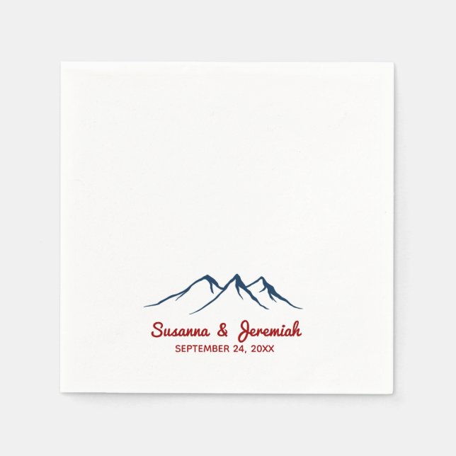 Rustic Mountains in Blue and Red Wedding Reception Napkin (Front)