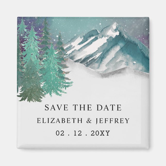 Rustic Mountains Lake Save The Date Magnet (Front)
