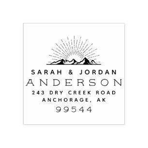 Rustic Mountains Married Couple Return Address Rubber Stamp